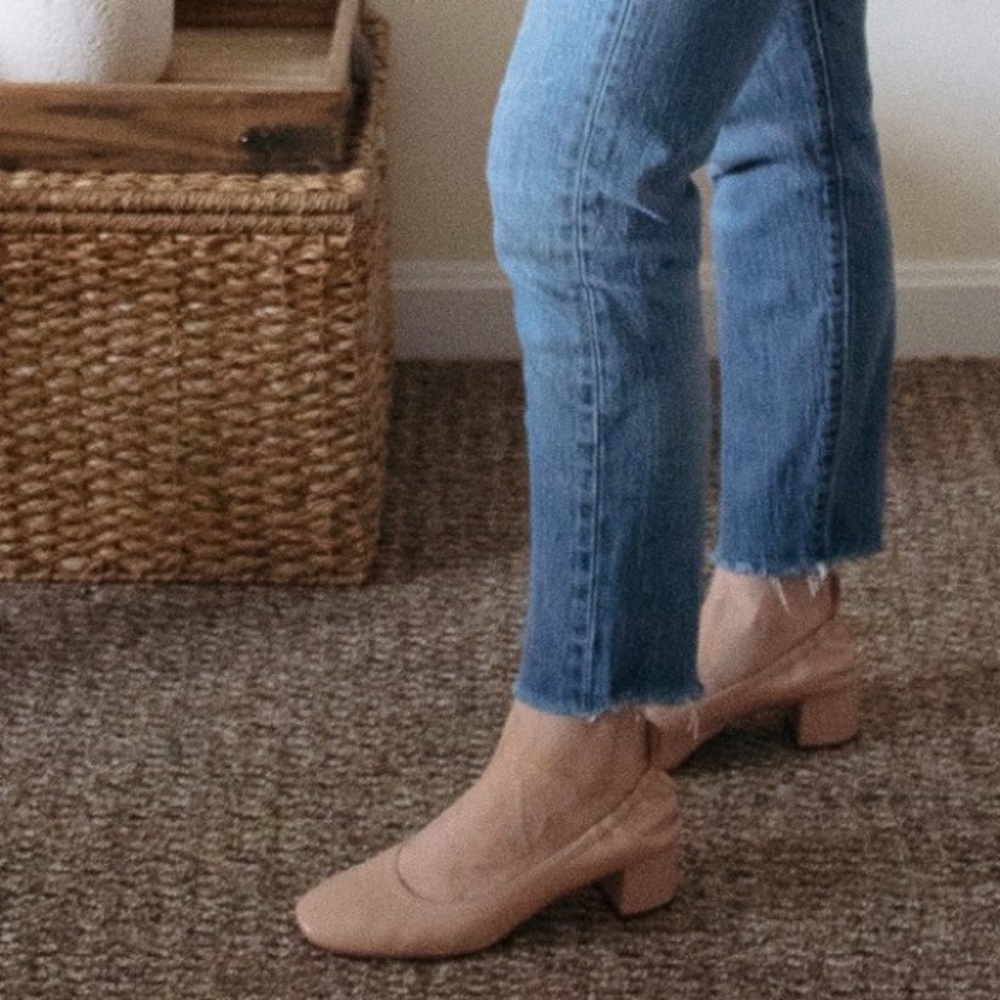 Franco Sarto Nude/Tan Low Block Heel Slingback Pumps